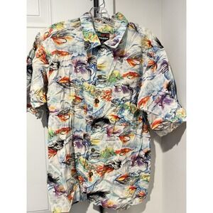 Vintage 1993 Pataloha Patagonia Fly Fishing Lure Print Shirt Men's Medium AOP
